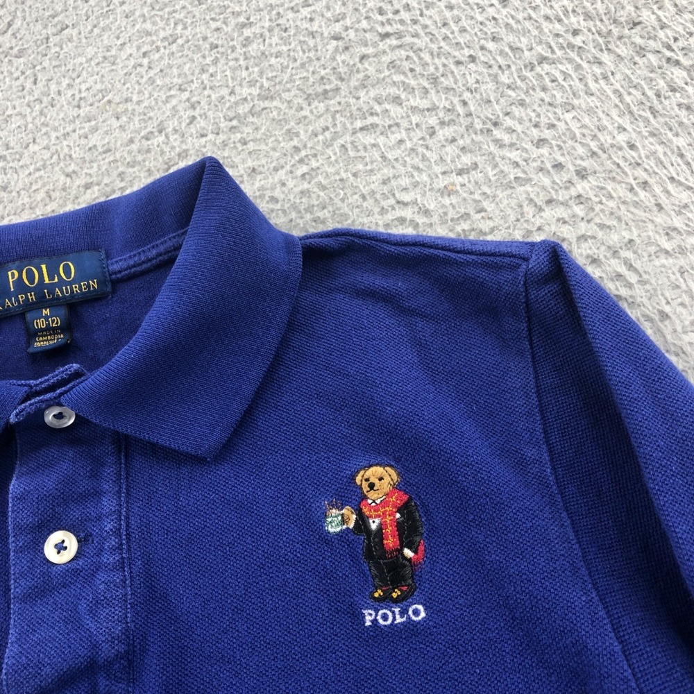 Polo Ralph Lauren Shirt Boys Medium 10-12 Blue Bear Long Sleeve Preppy Cotton